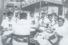 Julio Guillem, Antonio Perez, Ezequiel Picher, Antonio Domenech, Chimo Gracia, Jose Luis Gozalvez, un invitado, Mario roqueta y Marcelino Llopis en 1949